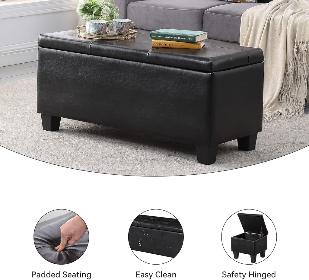 Storage Ottoman Set of 3, 38'' Button-Tufted Coffee Table Bench with 2pcs Nesting Foot Stools, for