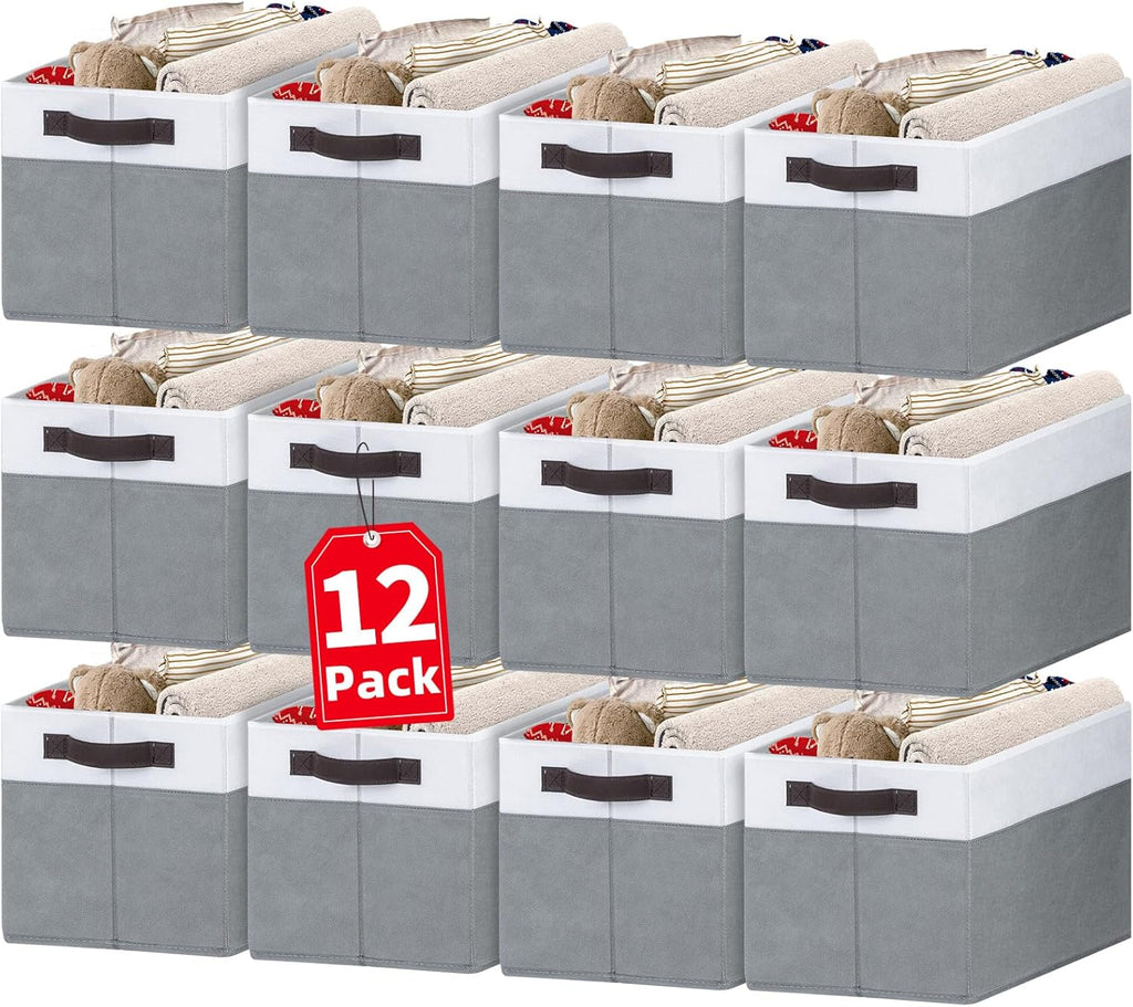 Criusia 12 Pack Large Storage Baskets for Shelves | Fabric Closet Organizers and Storage Bins with