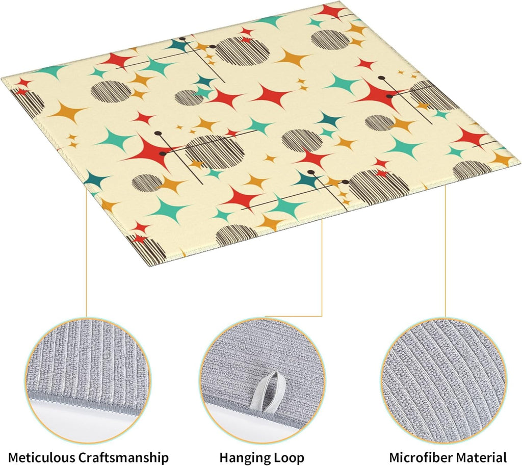 Mid Century Modern Atomic Retro Dish Drying Mat for Kitchen Counter Washable Absorbent Drying Mat