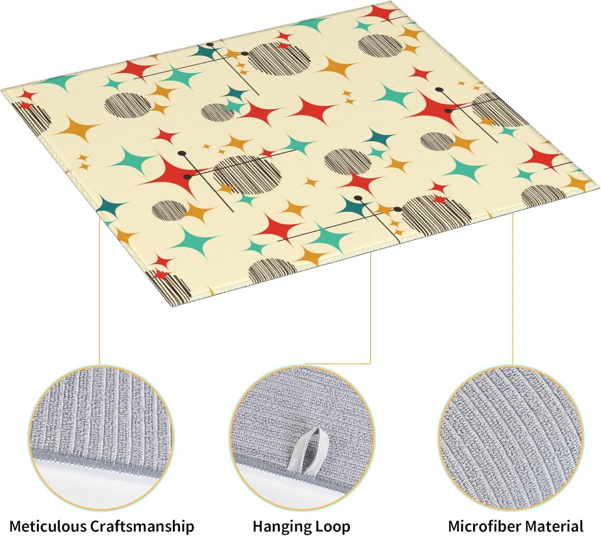 Mid Century Modern Atomic Retro Dish Drying Mat for Kitchen Counter Washable Absorbent Drying Mat