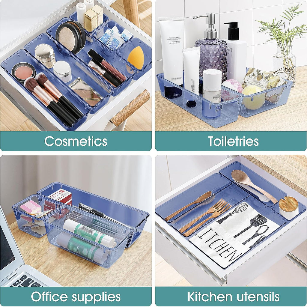 WOWBOX 25 PCS Plastic Drawer Organizer Set, 4 Sizes Desk Drawer Divider Organizers and Storage Bins