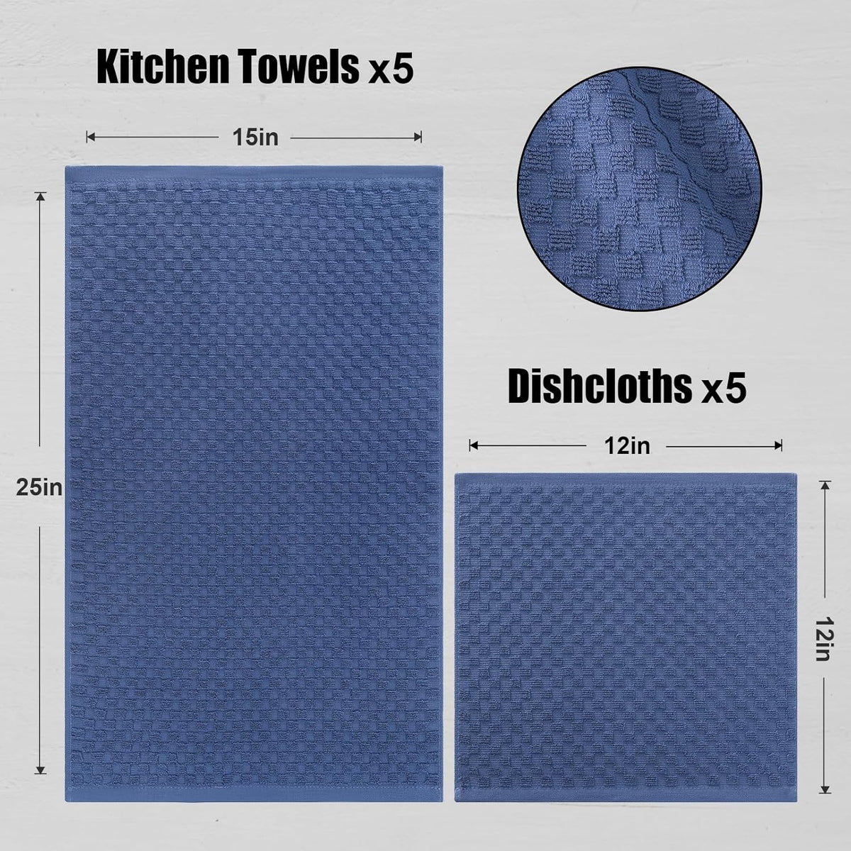 Fintale 100% Cotton Kitchen Towels and Dishcloths Set, 12 x 12 & 15 x 25 Inches, Set of 10 Bulk