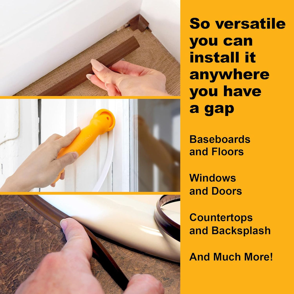 InstaTrim The Original Flexible Trim - 10ft Dark Brown 1/2" Wide Caulk Tape - Adhesive Trim with