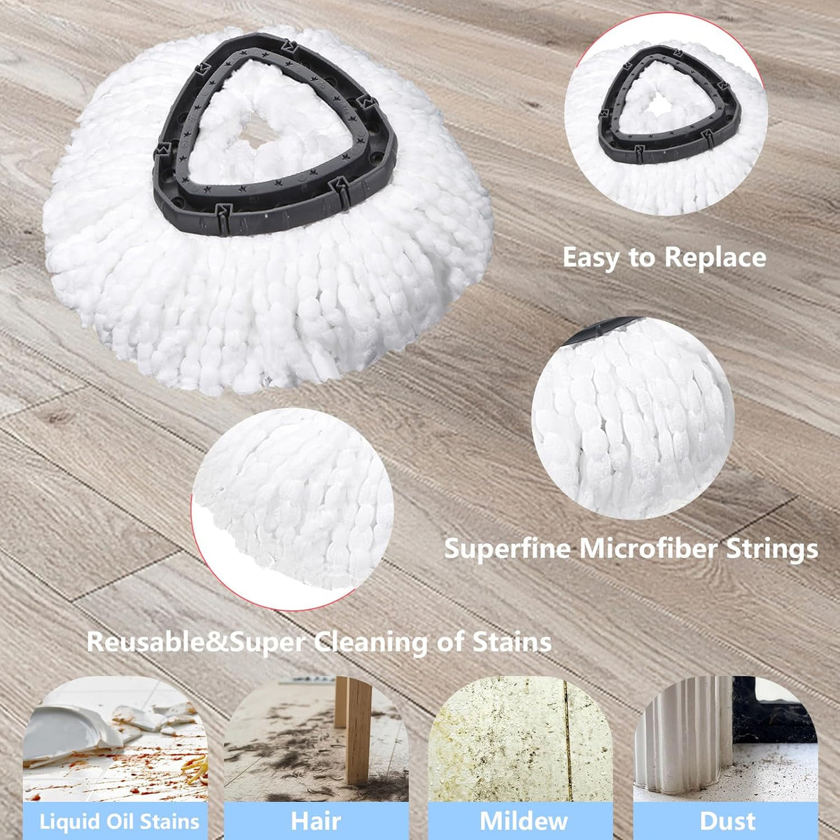 Wa.IE JiemiMicrofiber Spin Mop Refills Head Compatible for EasyWring 1-Tank System,1 Mop Scrub