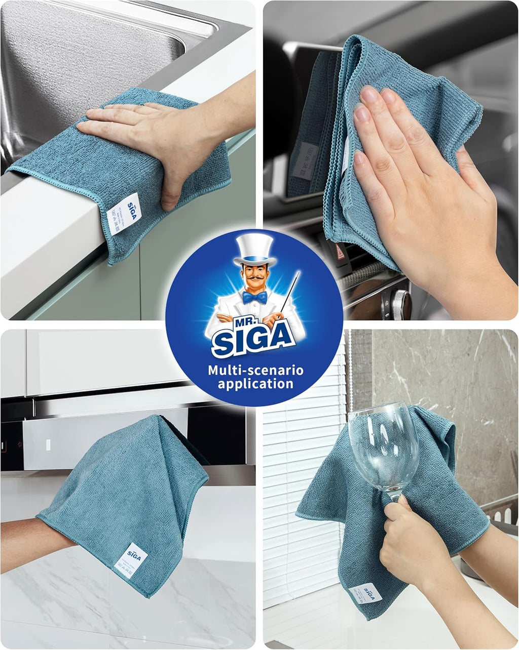 MR.SIGA Microfiber Cleaning Cloth, All-Purpose Microfiber Towels, Streak Free Cleaning Rags, Pack