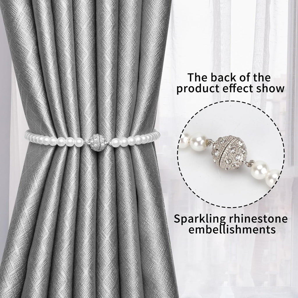 Magnetic Tiebacks for Curtains, 2 Pack Bow Pearl Curtain tiebacks Curtain Buckle Clips with