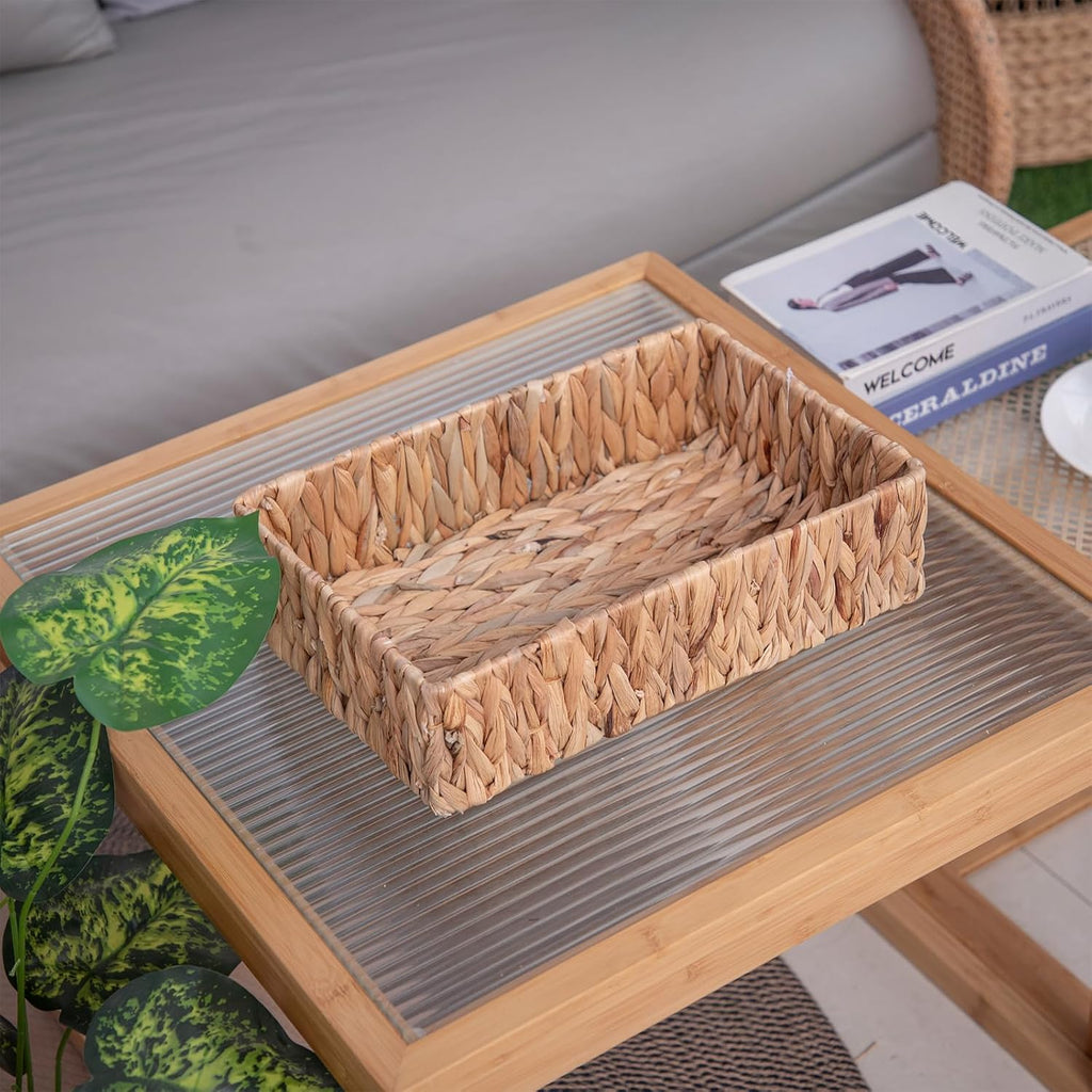 Handwoven Wicker Storage Baskets Set, Natural water hyacinth & Iron Frame | Triple Sizes (Small