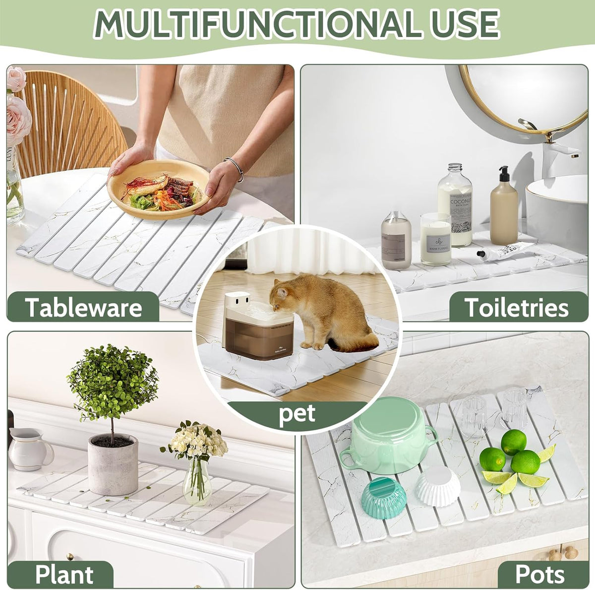 Stone Drying Mat for Kitchen Counter - 24x16 Inches Foldable Quick-Dry, Stone Dish Drying Mat