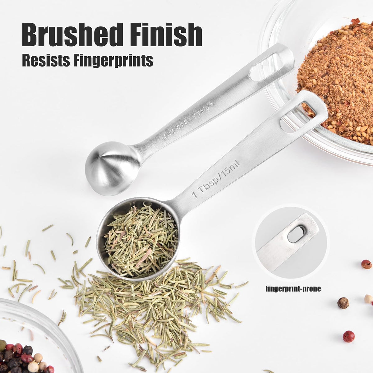 Doosu Measuring Spoons Set of 5-18/8 Stainless Steel Heavy Duty Teaspoons Tablespoons with Engraved