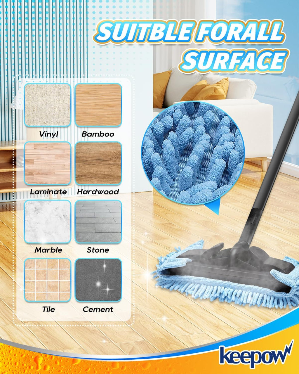 KEEPOW Reusable Microfiber Mop Pads Compatible with Wagner 905e, 915e & 925e Steamers, Reusable