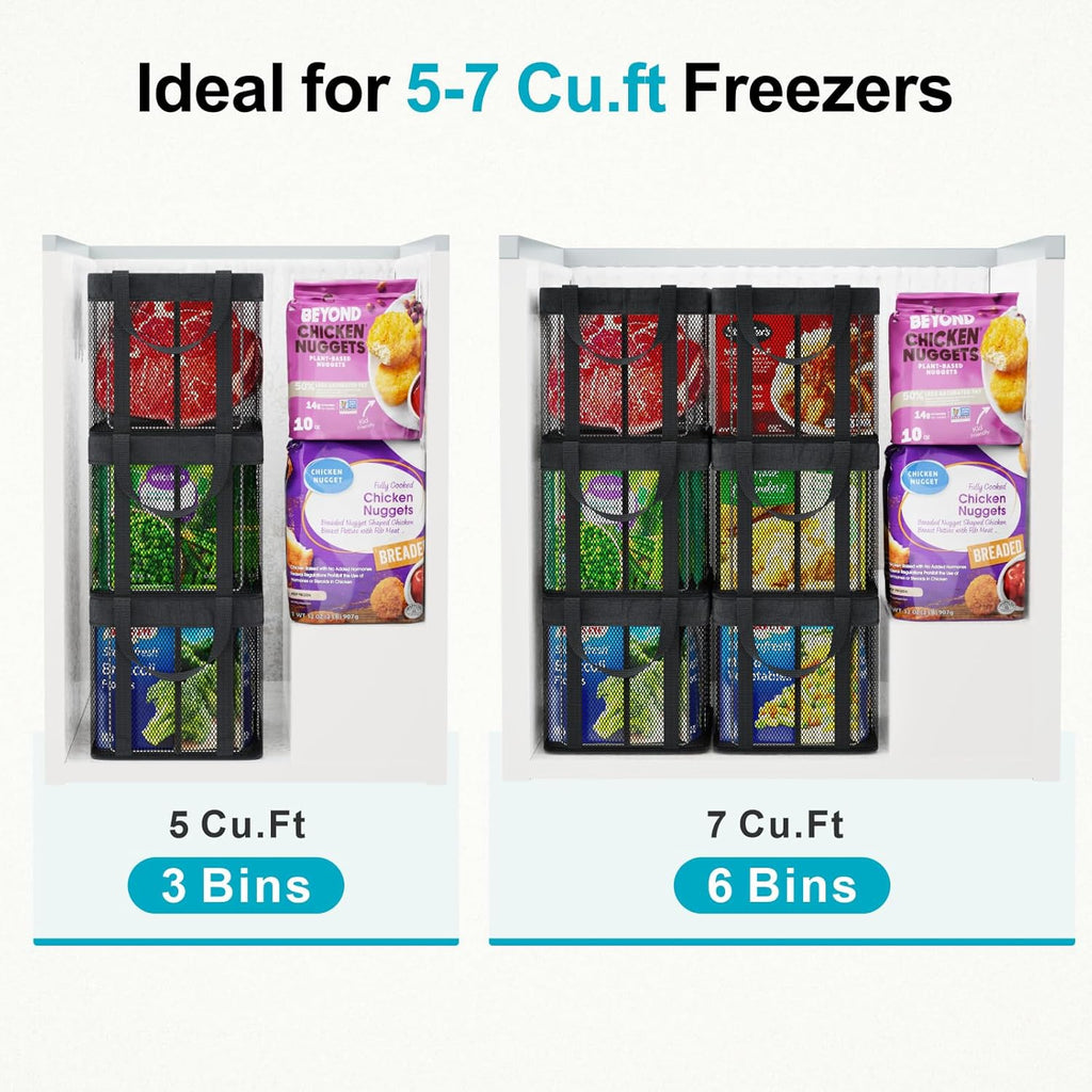 iSPECLE Freezer Organizer Bins - 3 Pack Large Stackable Deep Freezer Organizer Bins for 5 to 7