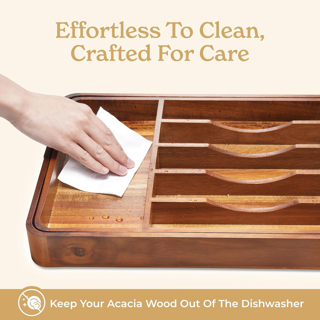 SMIRLY Silverware Drawer Organizer – Bamboo Kitchen Drawer Organizer, Adjustable Utensil Holder and