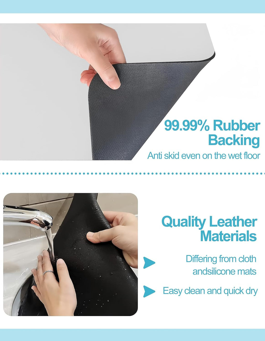 Dish Drying Mat for Kitchen Counter, 12"x19" Dish Drying Pad with Non-slip Rubber Backed, Hide