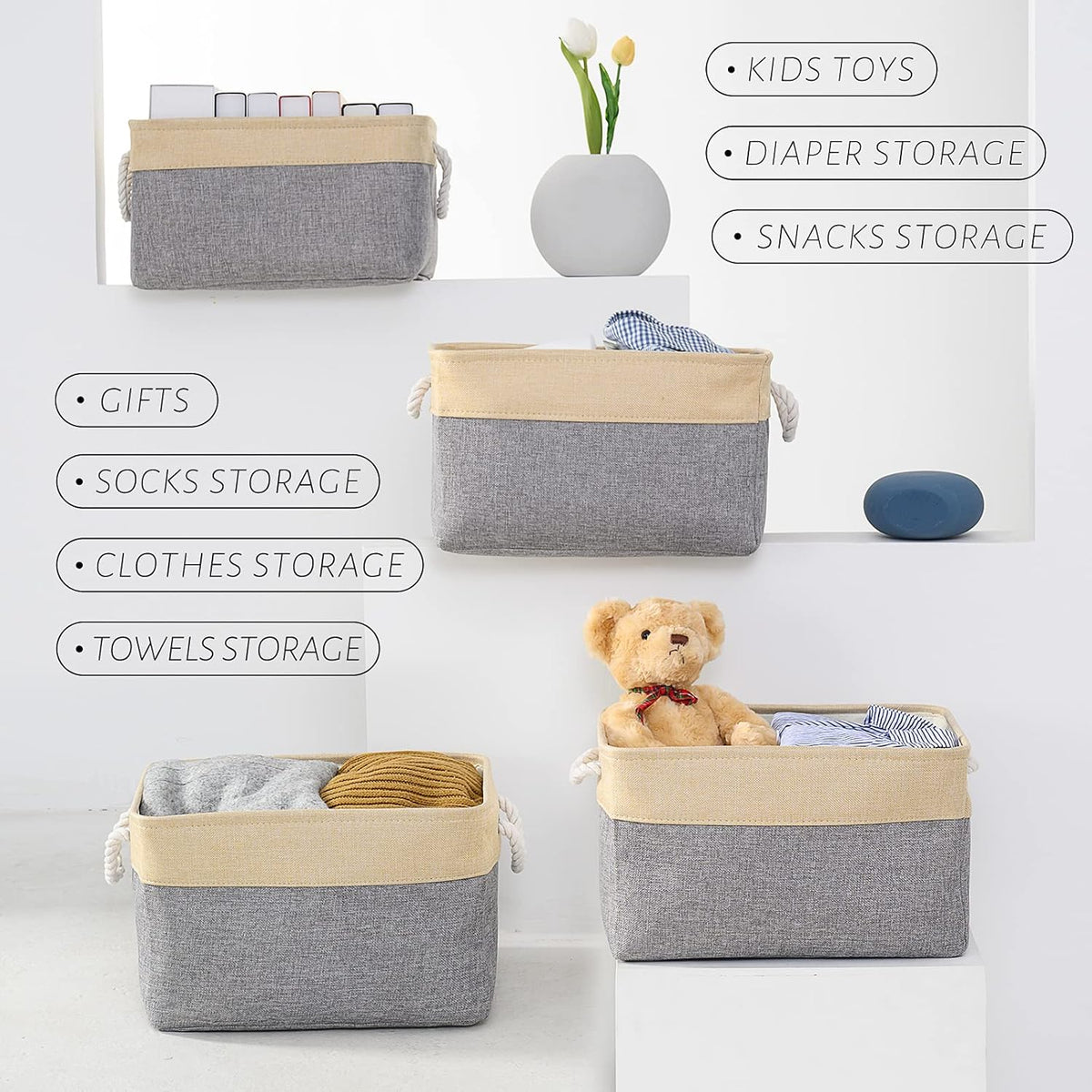 TcaFmac Cube Storage Bin, Storage Baskets for Organizing [4 Pack] Closet Organizers and Storage