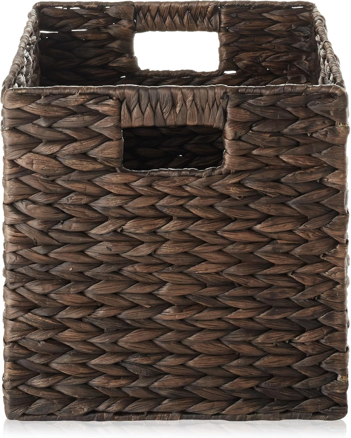 Casafield 10.5" x 10.5" Water Hyacinth Storage Baskets, Espresso - Set of 6 Collapsible Cube