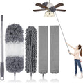 Microfiber Feather Duster Kit with Extension Pole (30–100") – Bendable Washable Heads, Extendable