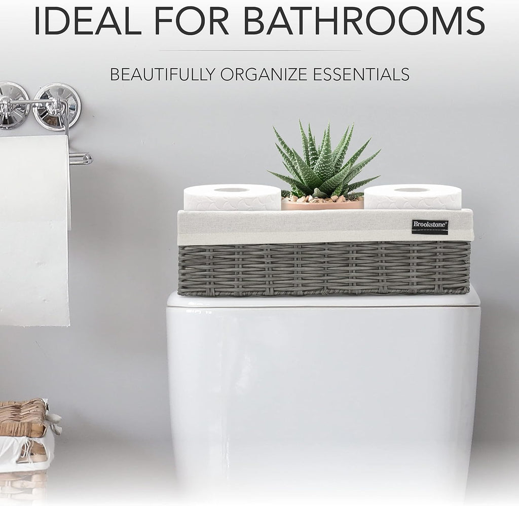 Brookstone Wicker Shelf Storage Basket Decorative Shelf Bin, bathroom organizers and storage, Boho
