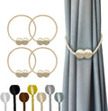 Hion Magnetic Curtain Tiebacks Beige 4 Pack, Curtain Tiebacks Buckles Holdbacks Holders Hooks Clip
