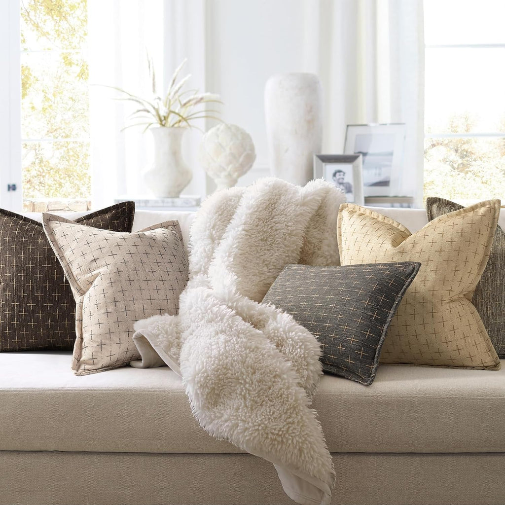 ZWJD Pillow Covers 18x18 Set of 2 Soft Polyester Textured Pillow Covers with Stylish Flange Edge