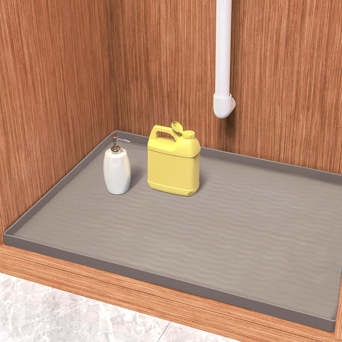 URMONA Waterproof Silicone Under Sink Mat 16'' x 10'' Shelf Liner for Kitchen and Bathroom, Cabinet