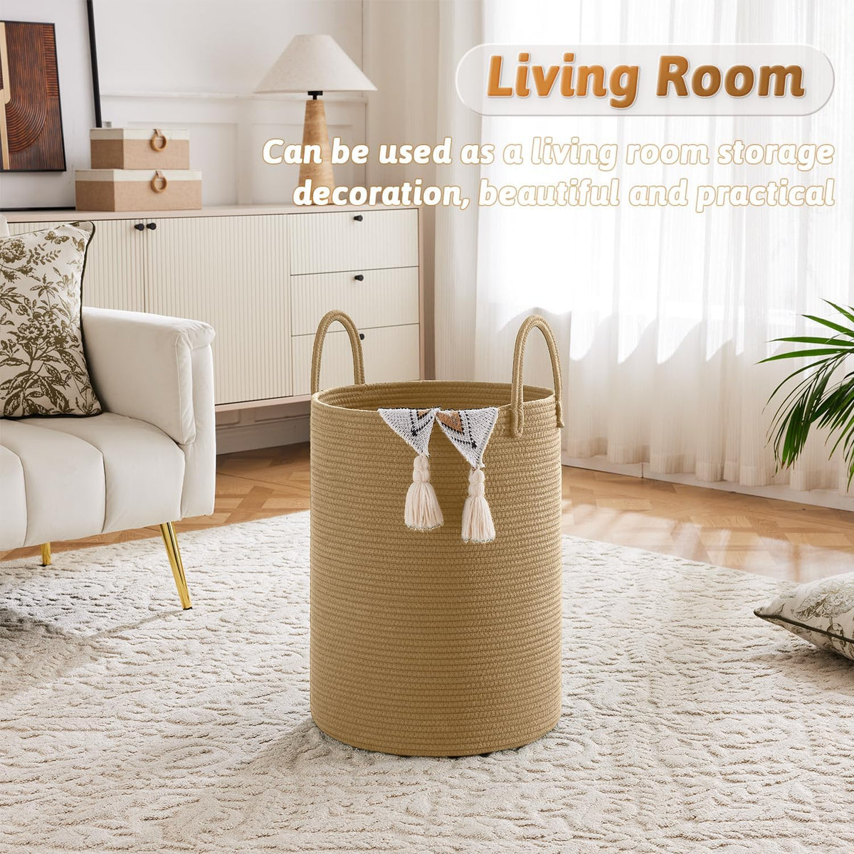 Laundry Basket,Woven Cotton Rope Laundry Hamper,40L for Decorative Storage of Dirty Clothes,Toys