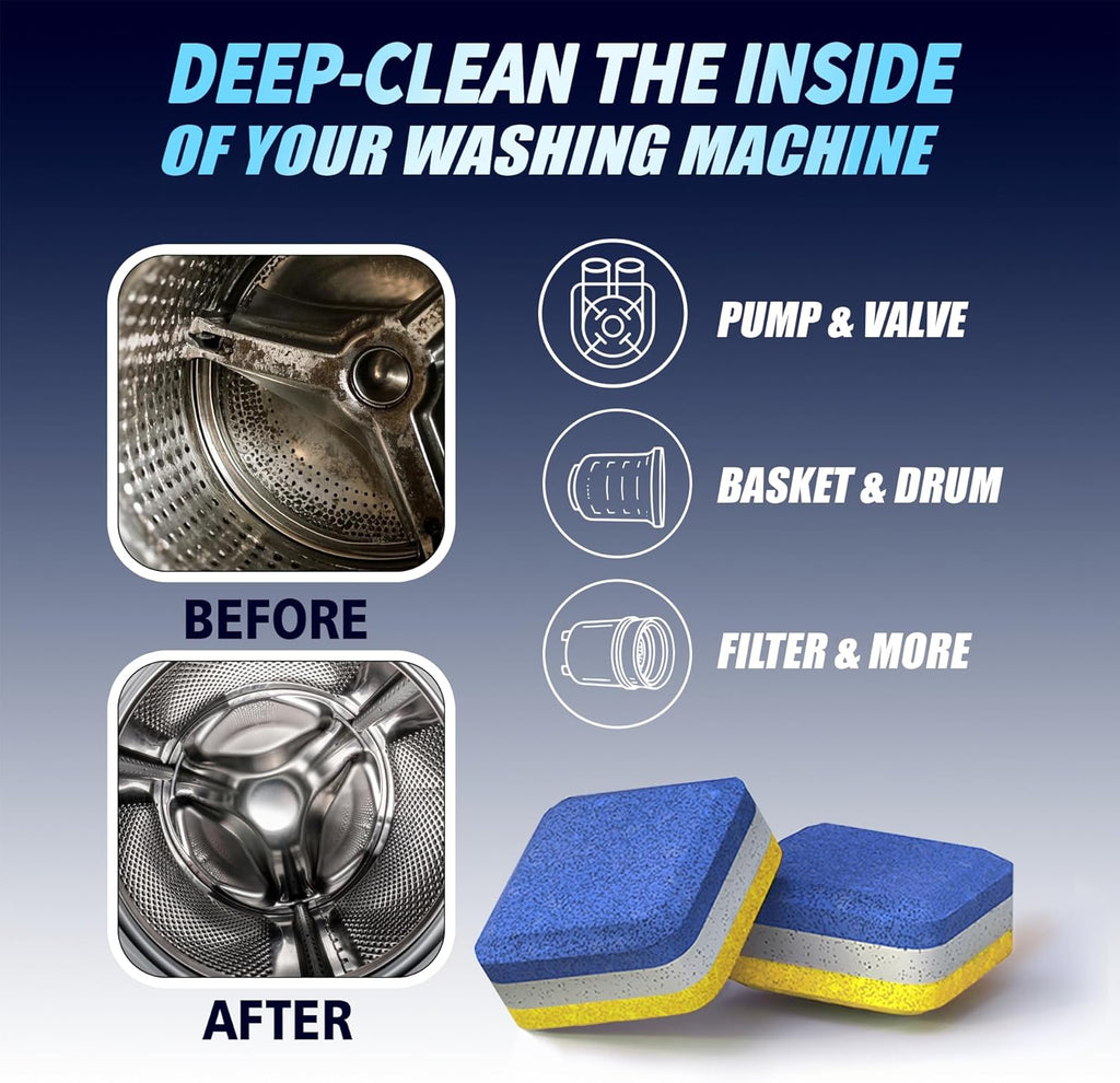 Washing Machine Cleaner Tablets 14 Pack for HE Front Load - Eco Friendly Washer Cleaning Tablets
