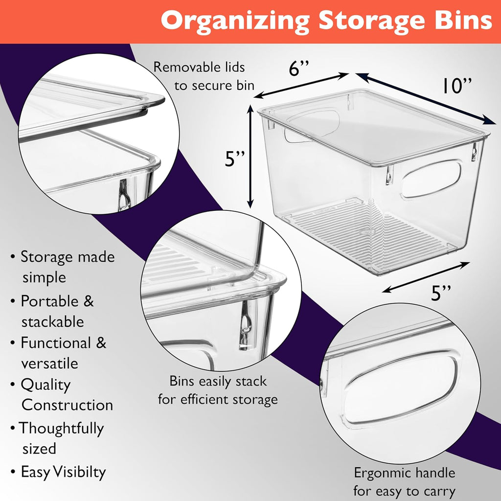 CLEARSPACE Plastic Pantry Organization and Storage Bins with Lids - Perfect Kitchen Organization or