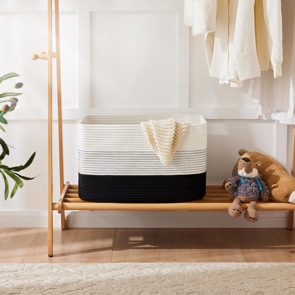 Blanket Basket,Rectangle Woven Baskets for Storage,30L Laundry Basket for Decorative Nursery