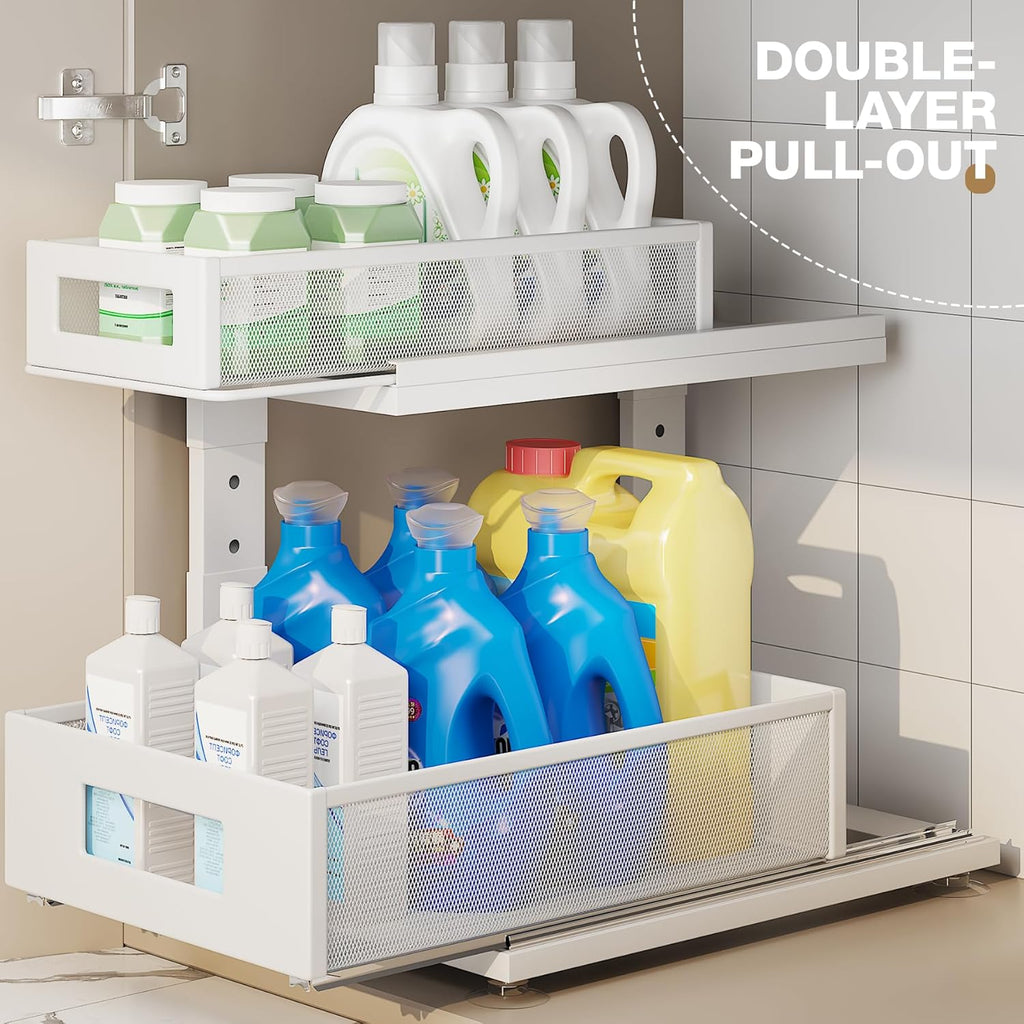 2 Pack Under Sink Organizer With Next-Gen Ball-Bearing Slides,2-Tier Pull Out Cabinet