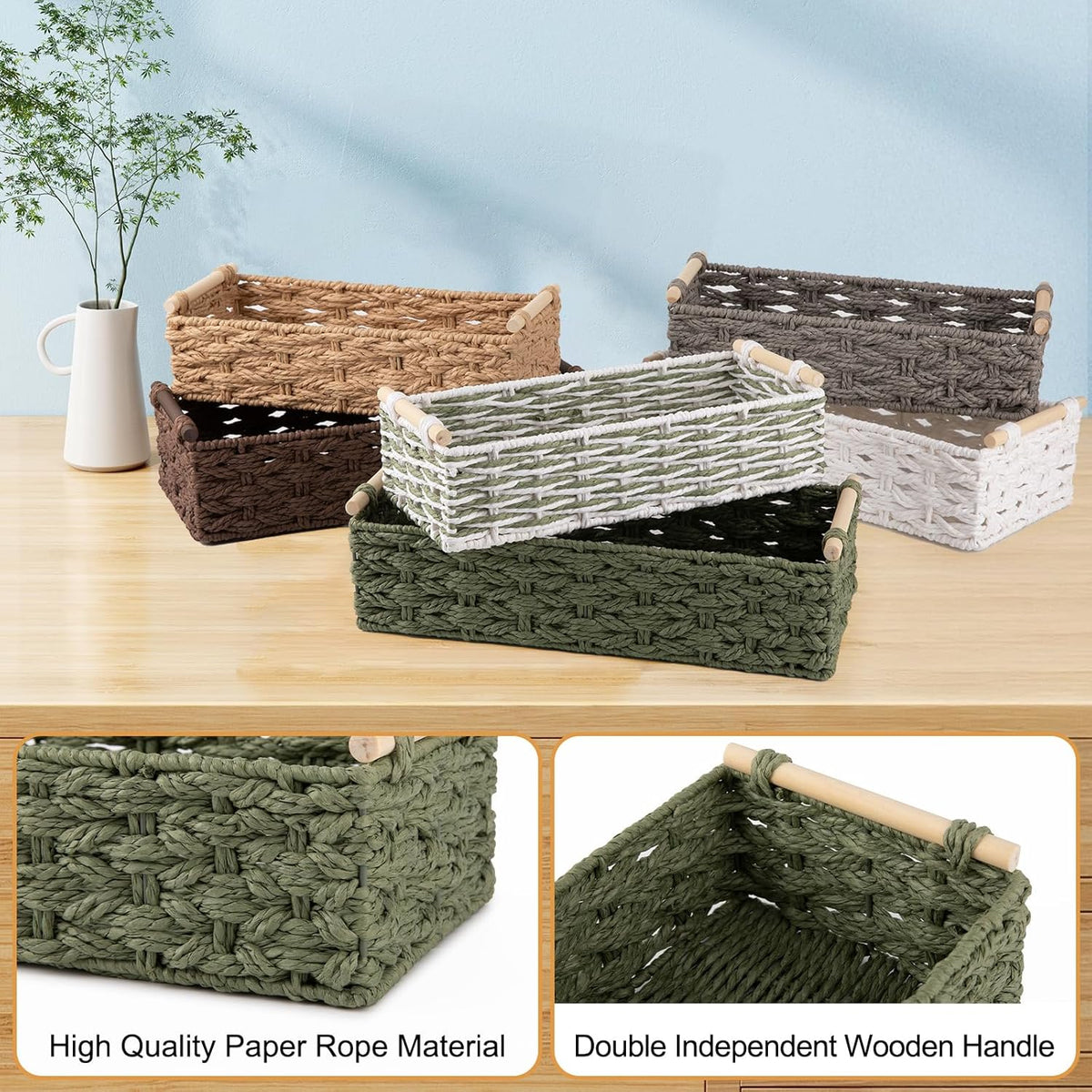OIAHOMY Toilet Paper Baskets Handmade Paper Rope Decorative Wicker Storage Tank Shelf Cabinet