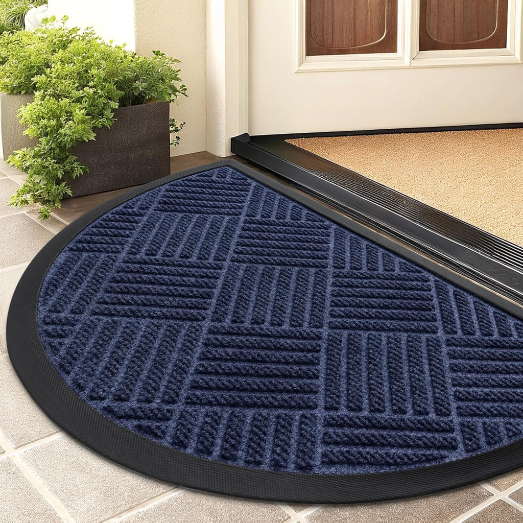 Smiry Half Circle Front Door Mat Outside Entrance, Heavy Duty Outdoor Indoor Natural Rubber