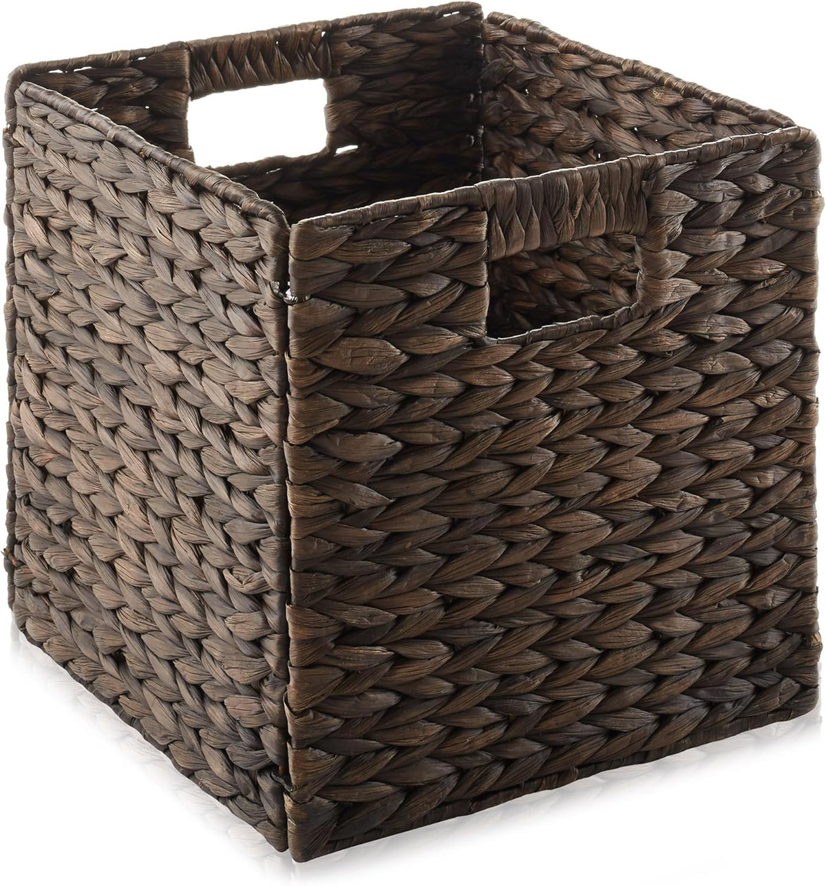 Casafield 10.5" x 10.5" Water Hyacinth Storage Baskets, Espresso - Set of 6 Collapsible Cube
