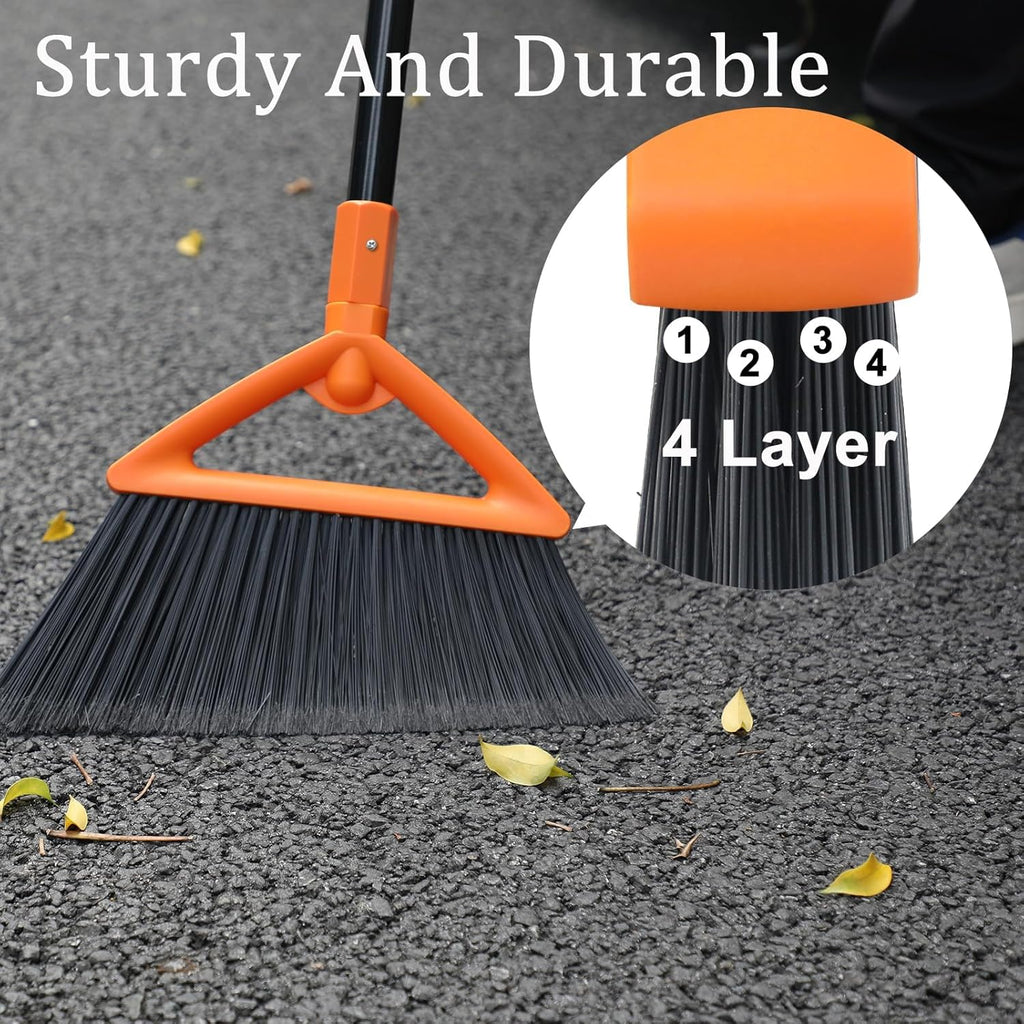 Outdoor Indoor Broom, Brooms for Sweeeping Indoor, Heavy-Duty Kitchen Broom with Long Pole, Angle