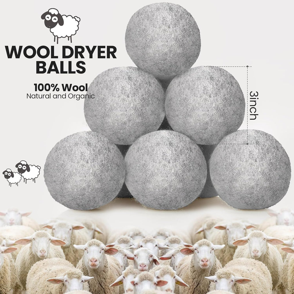 Kenning 26 Pieces Wool Dryer Balls Set, 24 Reusable Dryer Balls with 2 Muslin Bags Fabric Softener