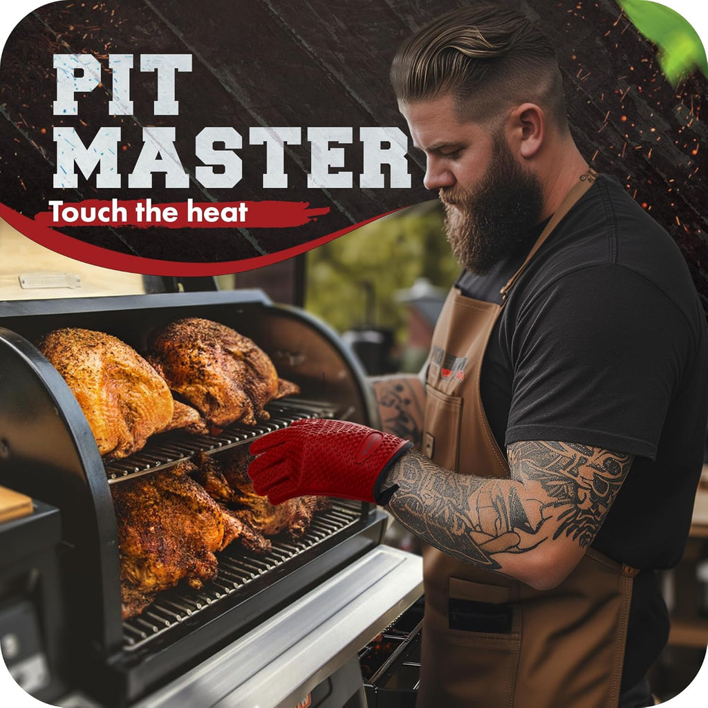 KITCHEN PERFECTION XL Silicone Smoker Oven Gloves-Extreme Heat Resistant BBQ Gloves-Handle Hot Food