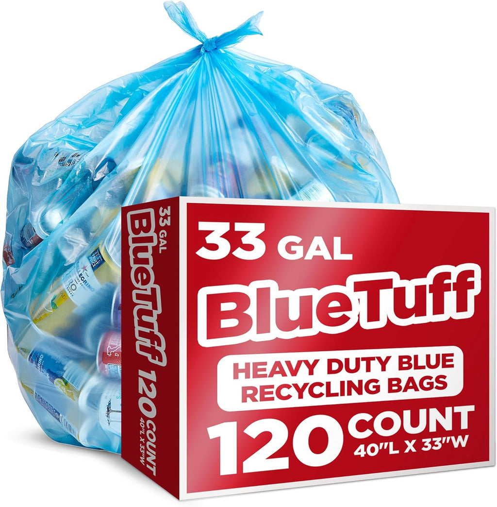 Heavy-Duty Blue Recycling Bags, 120-Pack Blue Garbage Bags For Recycling | 33-Gallon Capacity|