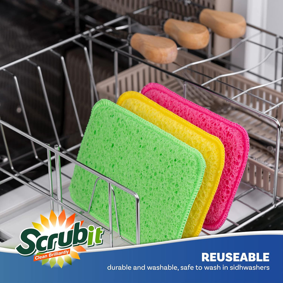 Scrub and Wipe Cleaning Pads [10 Pack] – SCRUBIT Dual Sided Scouring Pad and Sponge - Reusable