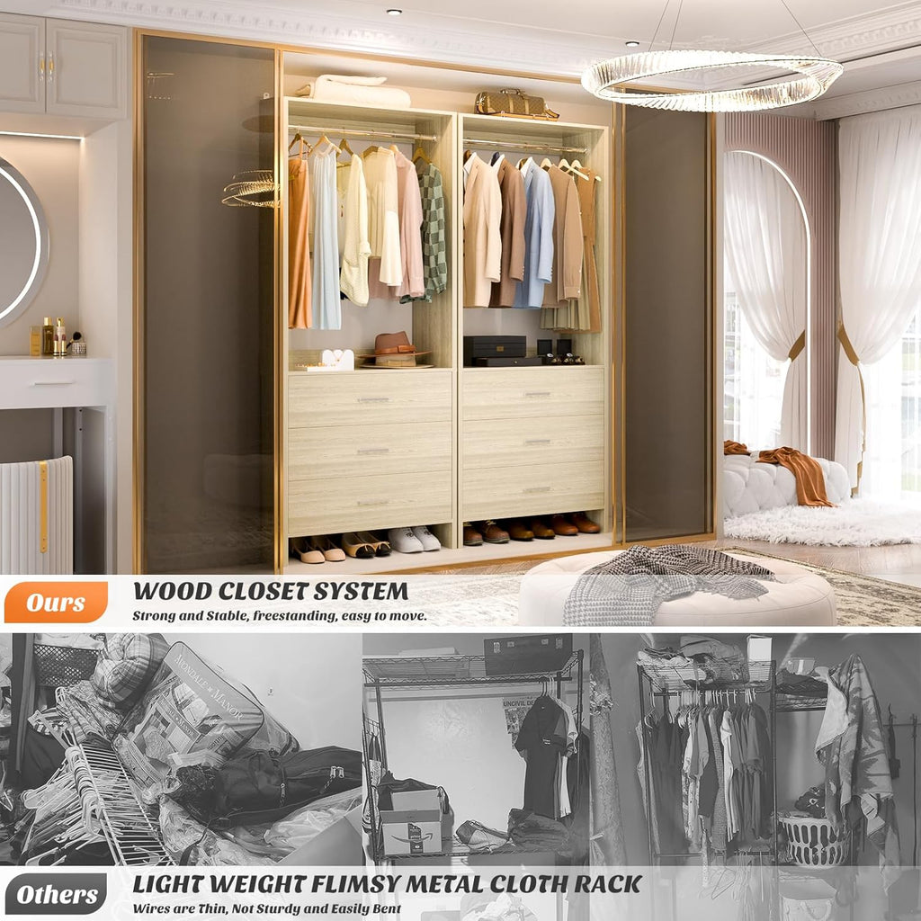Aheaplus 2FT Closet System with 3 Drawers, 24’’ Closets Organizer, Wood Closet Organizer System