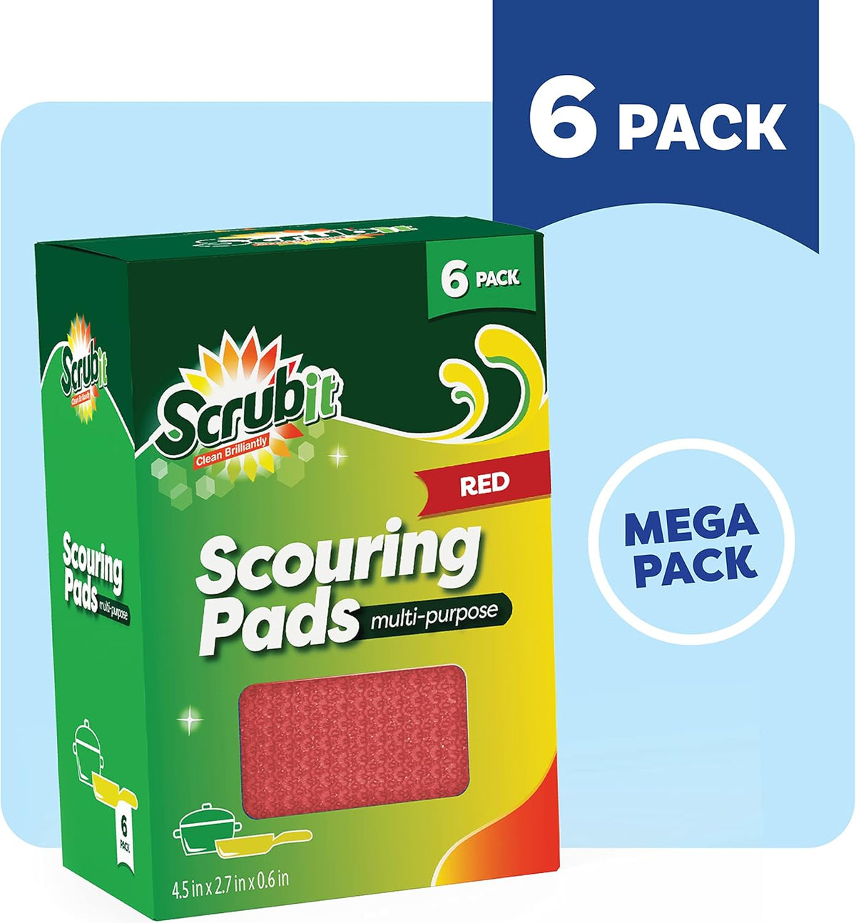 SCRUBIT Multi-Purpose Scouring Pad - Non-Scratch Cleaning Sponges for Pots, Pans, Dishes, Utensils