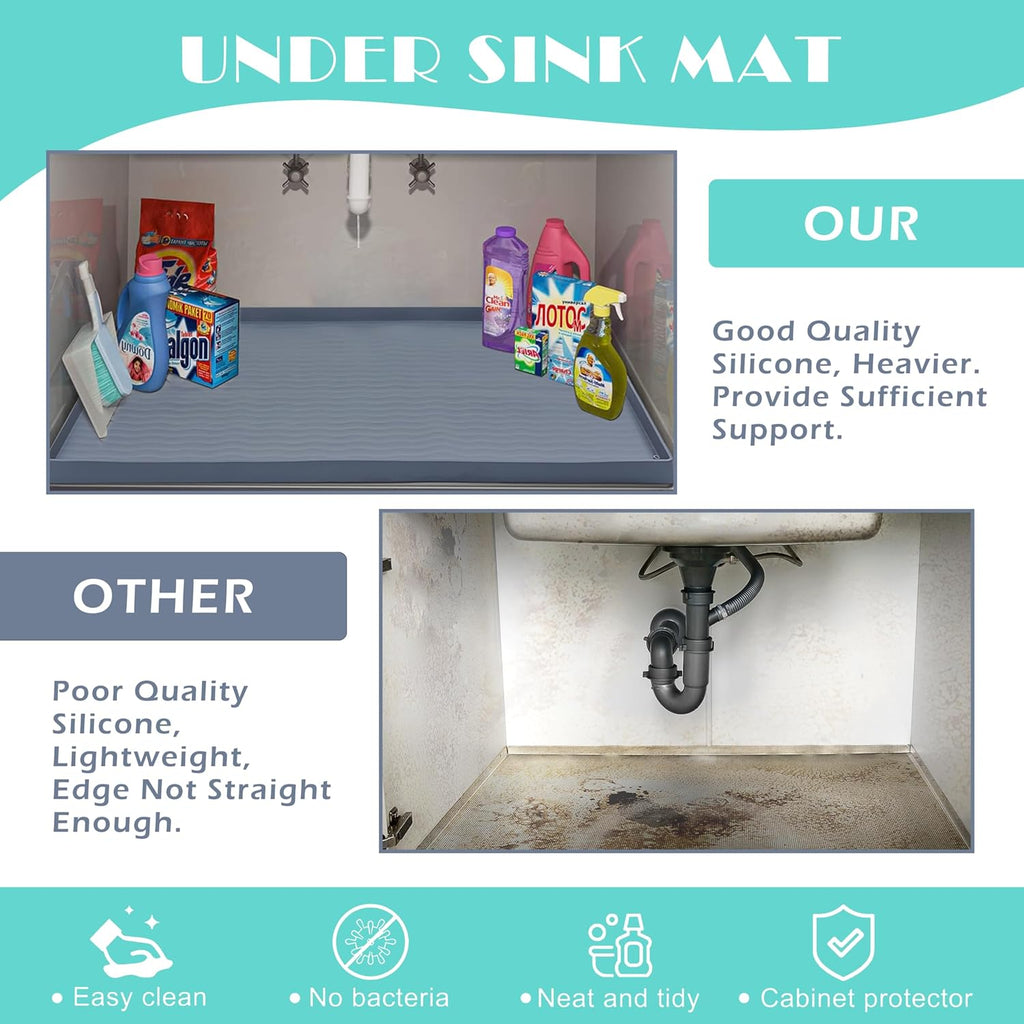 URMONA Waterproof Silicone Under Sink Mat 22'' x 22'' Shelf Liner for Kitchen and Bathroom, Cabinet