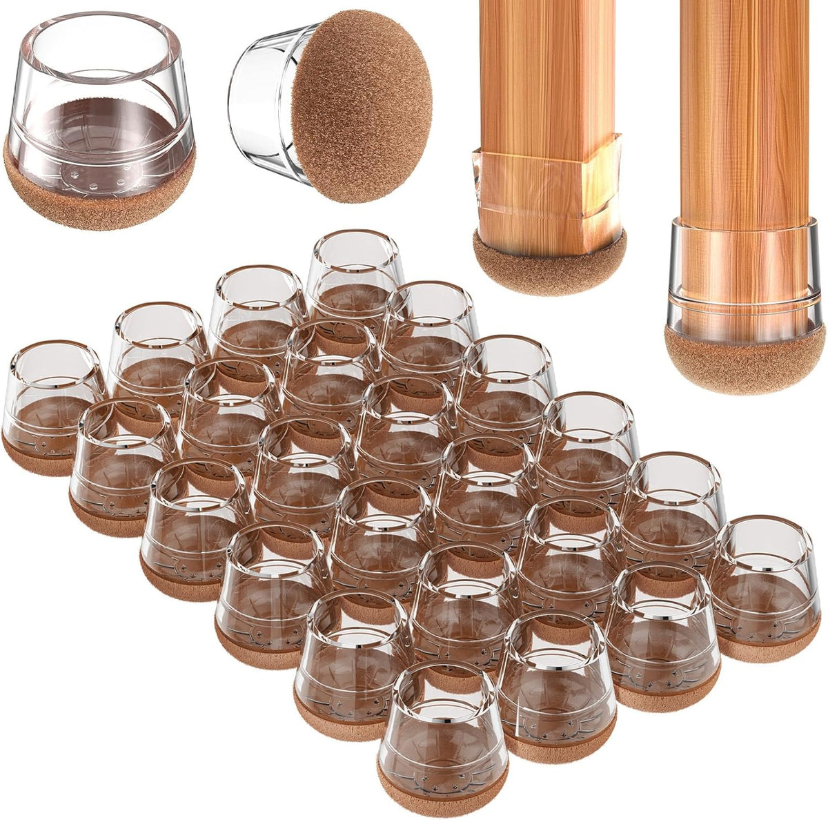 Chair Leg Floor Protectors Medium 24Pcs,Silicone Chair Leg Protectors for Hardwood
