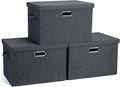 Large 17" 36 Quart Collapsible Stackable Storage Bins with Lids, 3 Packs Dark Gray Foldable Fabric
