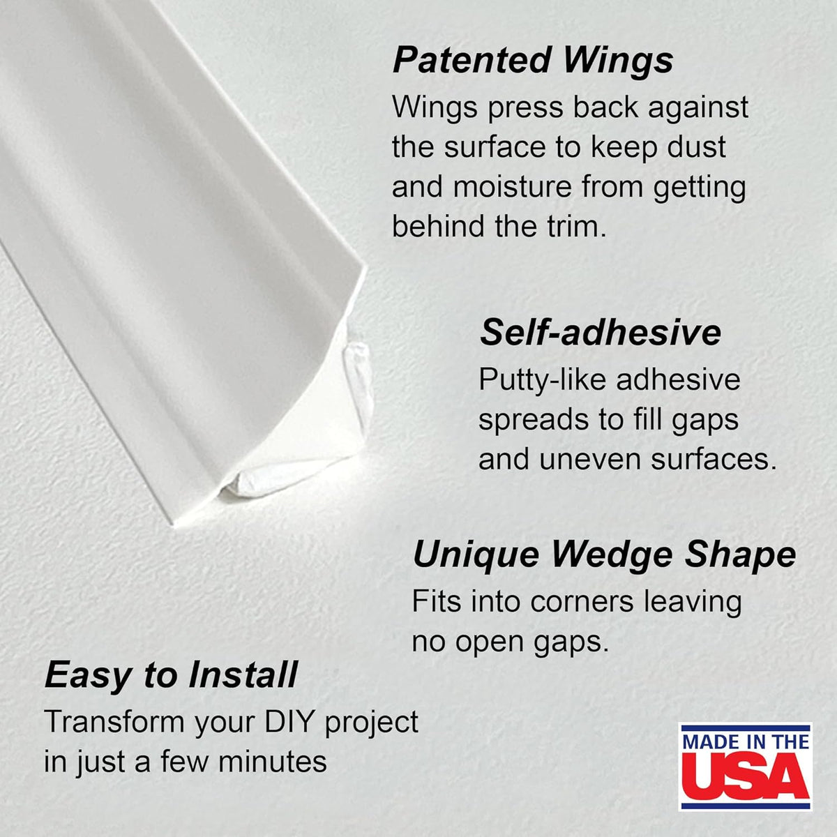 InstaTrim White New & Improved Caulk Trim, 1/2" by 10', Flexible, Water Resistant for Bathroom