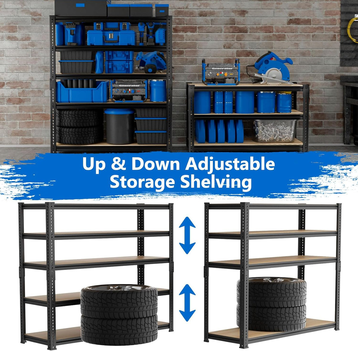Garage Shelving, 2 PCS Storage Shelves Heavy Duty 2000 LBS Capacity, 5 Tier Adjustable Metal