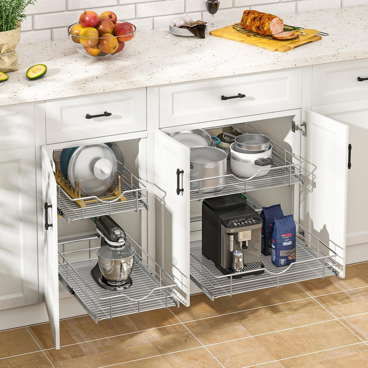 WelFurGeer Soft Close Slide Out Cabinet Shelf, 14" W x 22" D Pull Out Drawers for Kitchen Cabinets