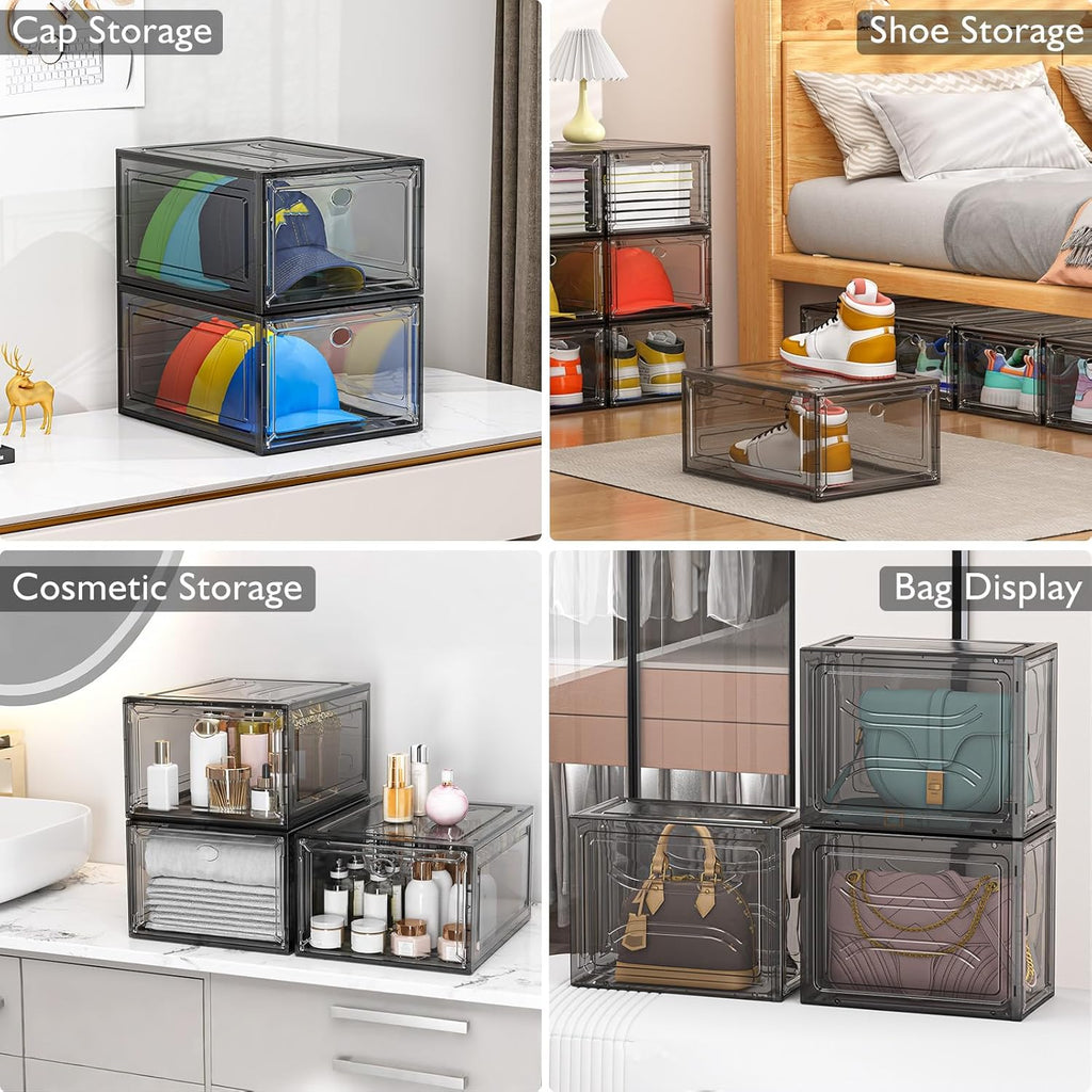 7 code Thicken & Sturdy Clear Shoe Storage Organizer with Magnetic Door, Stackable Boxes for