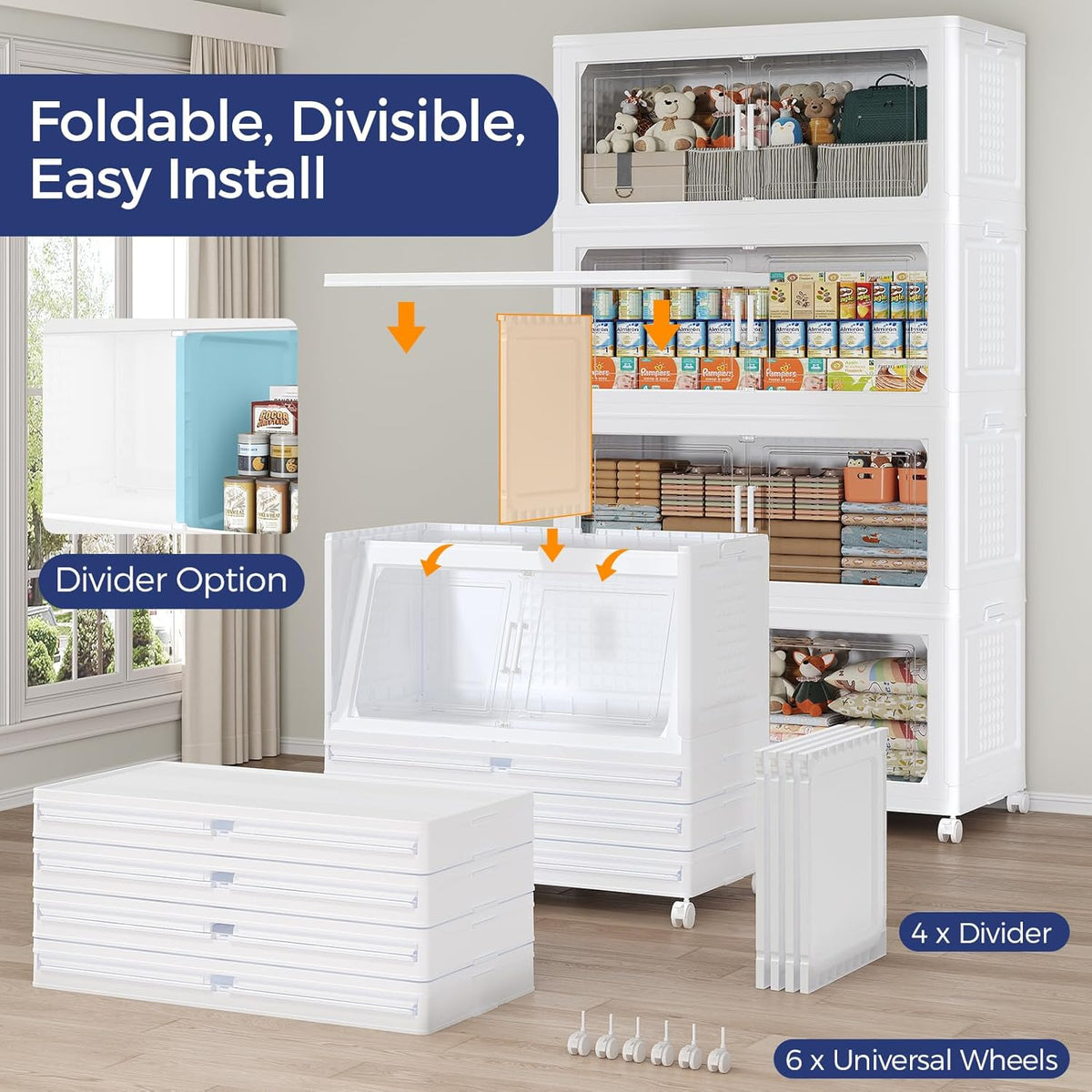 160GAL Extra Large Storage Bins with Lid, 640Qt Stackable Closet Organizers and Drawers