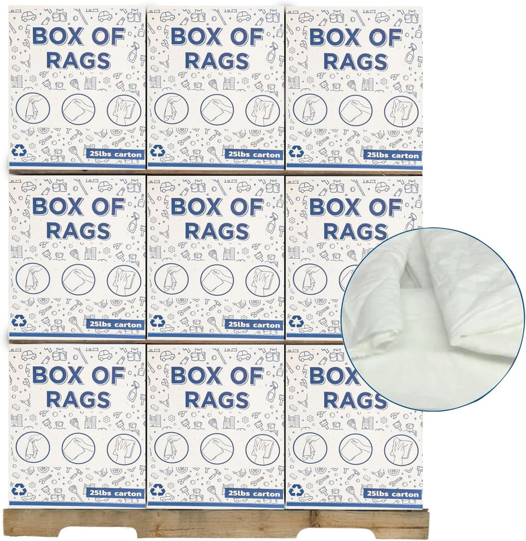 Recycled White Sheeting Cleaning Rags (600 lbs. Pallet 24x25 lbs. Box) – Lint Free White Cotton
