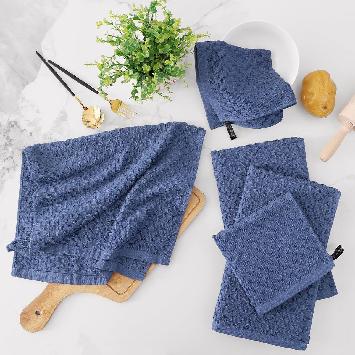 Fintale 100% Cotton Kitchen Towels and Dishcloths Set, 12 x 12 & 15 x 25 Inches, Set of 12 Bulk