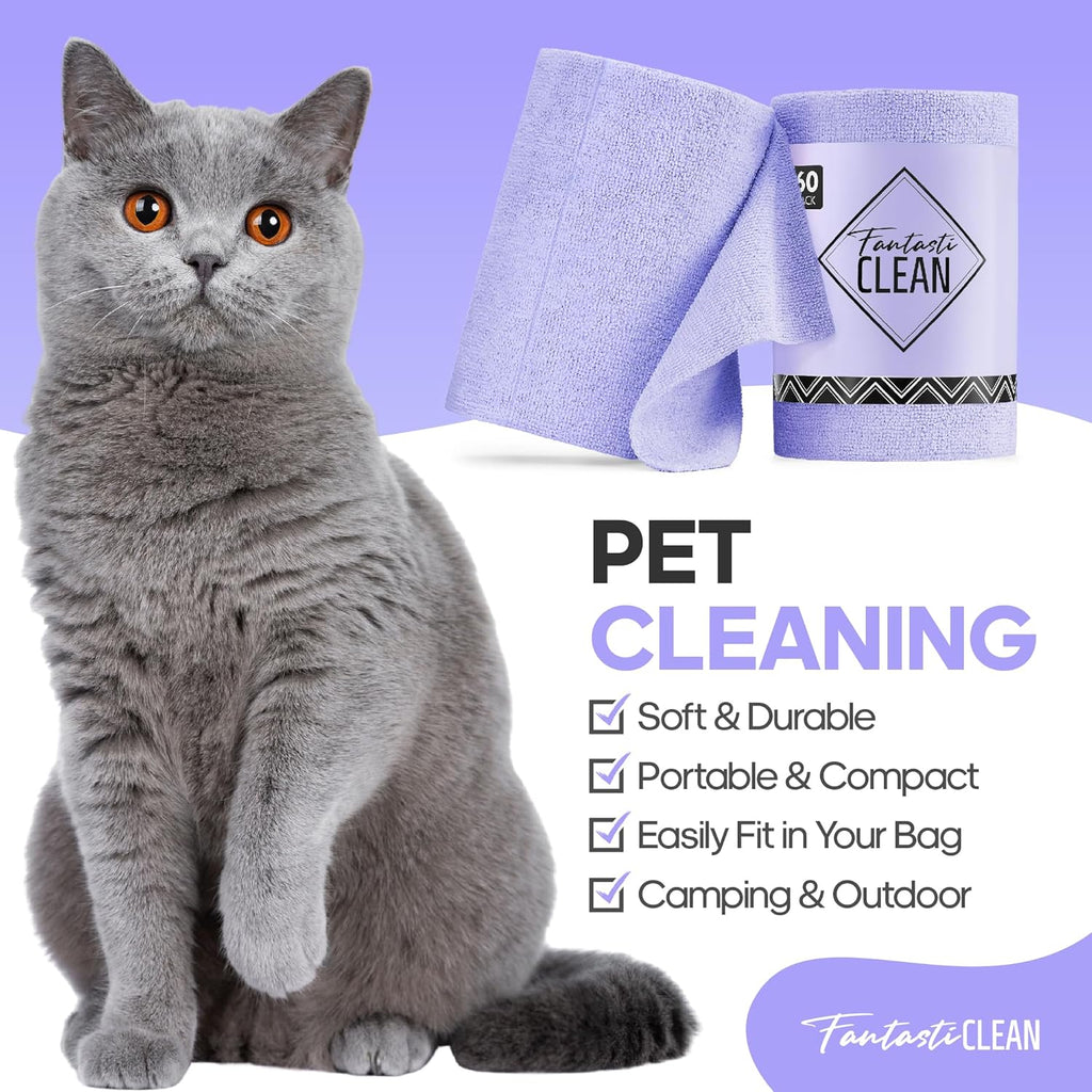 Fantasticlean Microfiber Cleaning Cloth Roll -60 Pack, Tear Away Paperless Towels, 8" x 8"